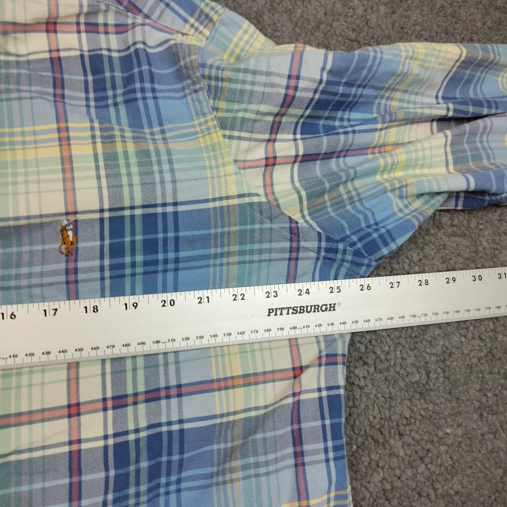 Ralph Lauren Plaid Button Down Shirt XL Blue Green Yellow Long Sleeve Flesh Pony
